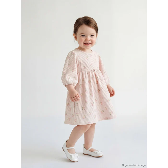 LCW baby Pembe Çiçekli Fırfırlı Kız Bebek Elbise