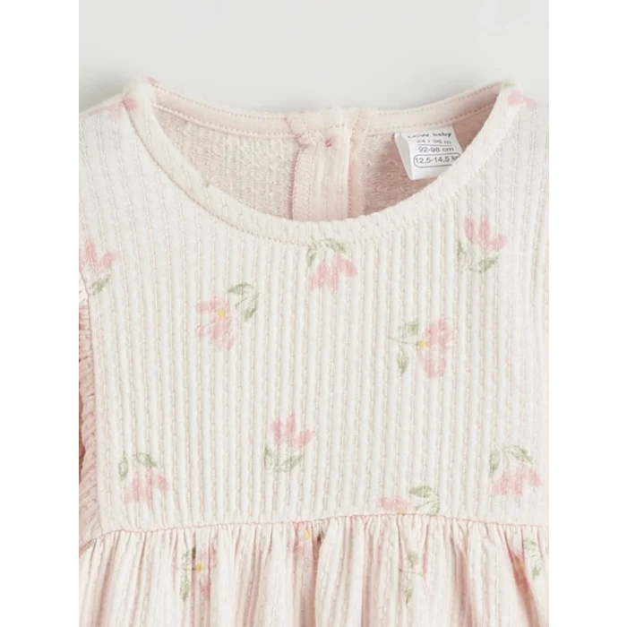 LCW baby Pembe Çiçekli Fırfırlı Kız Bebek Elbise