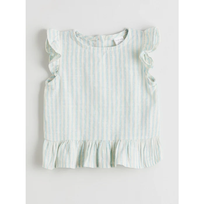 LCW baby Mavi Fırfırlı Kız Bebek Müslin Bluz ve Pantolon