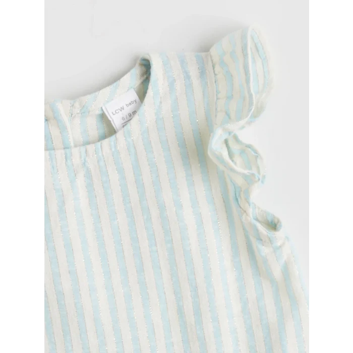 LCW baby Mavi Fırfırlı Kız Bebek Müslin Bluz ve Pantolon
