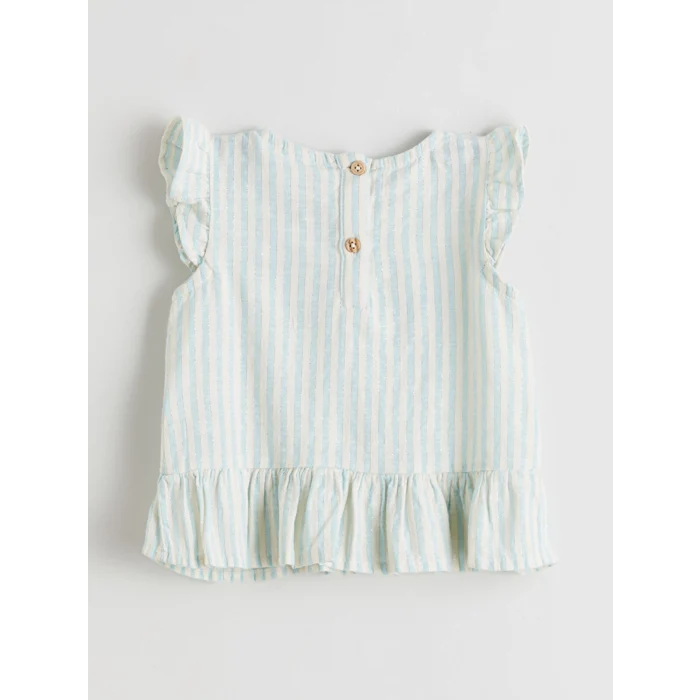 LCW baby Mavi Fırfırlı Kız Bebek Müslin Bluz ve Pantolon