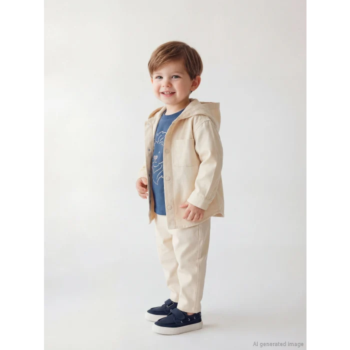 LCW baby Bej Kapüşonlu Erkek Bebek 3lü Takım