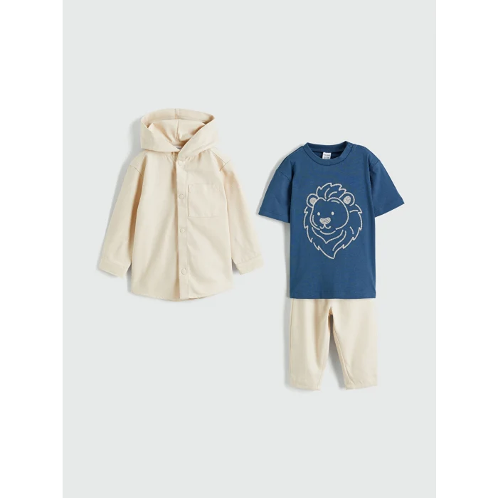 LCW baby Bej Kapüşonlu Erkek Bebek 3lü Takım