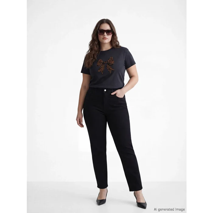 LCWAIKIKI Classic Siyah Beli Lastikli Slim Mom Kadın Jean Pantolon