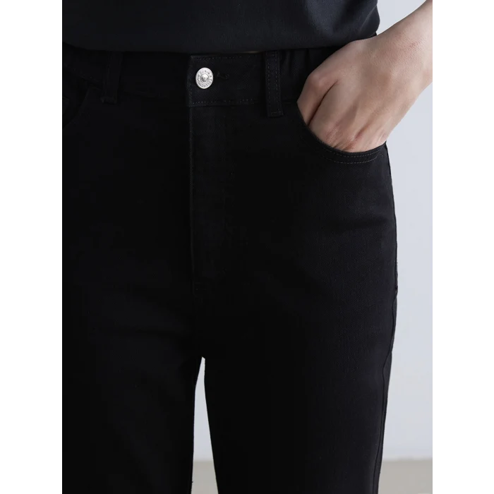 LCWAIKIKI Classic Siyah Beli Lastikli Slim Mom Kadın Jean Pantolon