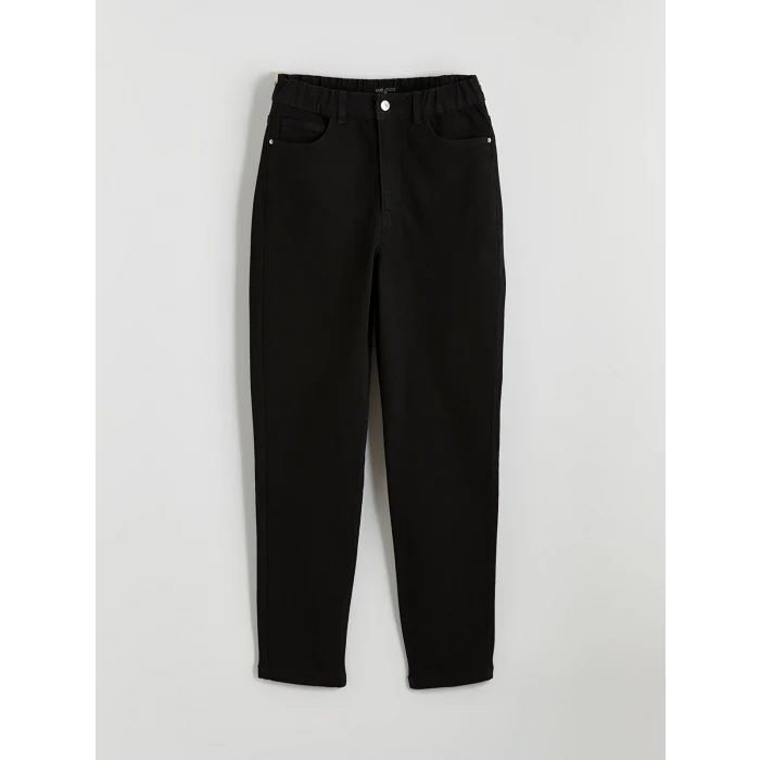 LCWAIKIKI Classic Siyah Beli Lastikli Slim Mom Kadın Jean Pantolon