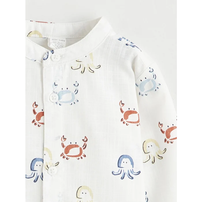 LCW baby Ekru Uzun Kollu Gömlek Ve Pantolon Erkek Bebek Takımı