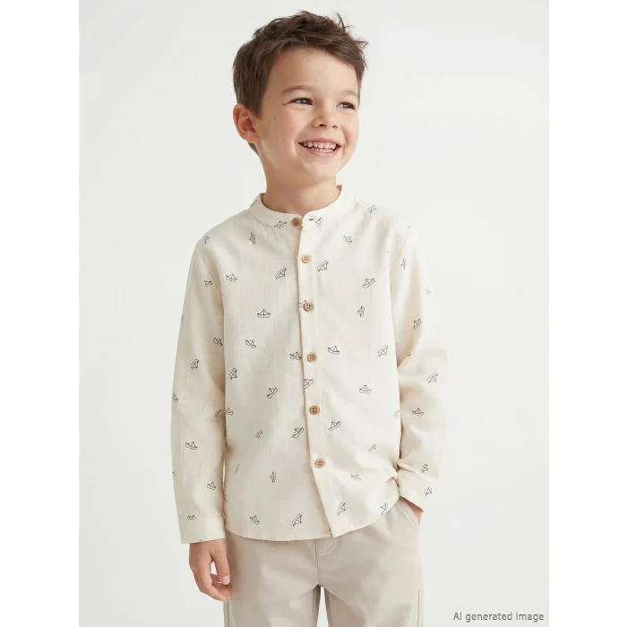 LCW Kids Ekru Hakim Yaka Erkek Çocuk Poplin Gömlek