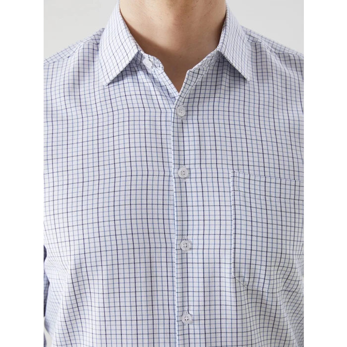 LCW BUSINESS Lacivert Regular Fit Uzun Kollu Ekose Gabardin Erkek Gömlek