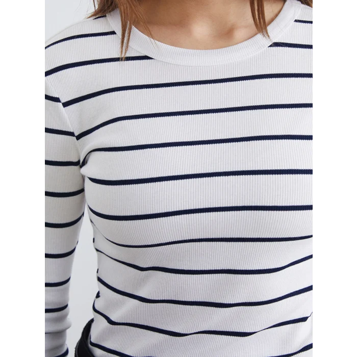 LCWAIKIKI Basic Lacivert Bisiklet Yaka Çizgili Kadın Body