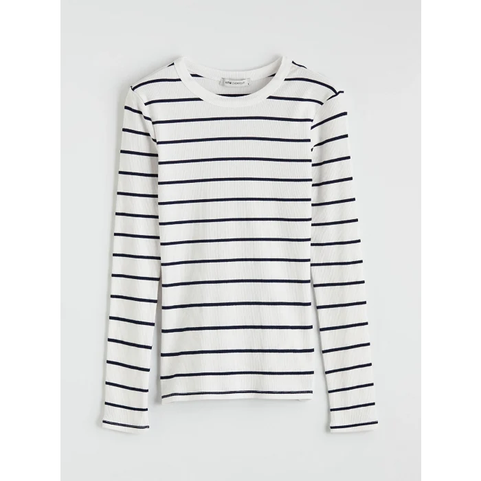 LCWAIKIKI Basic Lacivert Bisiklet Yaka Çizgili Kadın Body