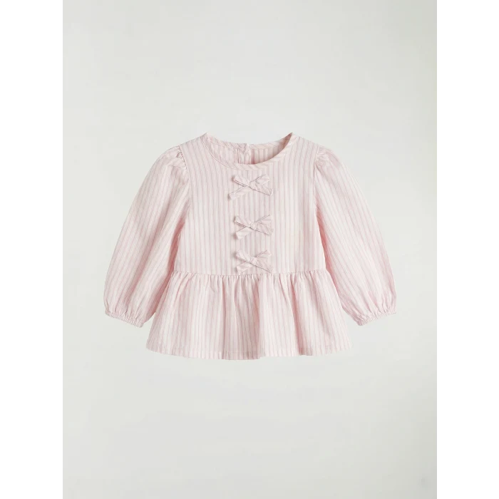 LCW baby Pembe Bisiklet Yaka Fiyonklu Kız Bebek Bluz ve Tayt