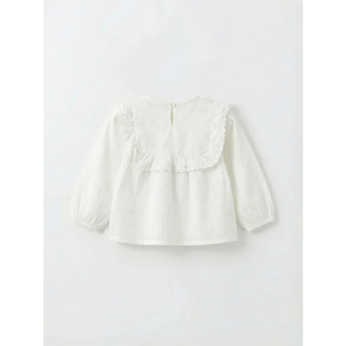 LCW baby Ekru Fırfırlı Kız Bebek Gabardin Bluz ve Pantolon