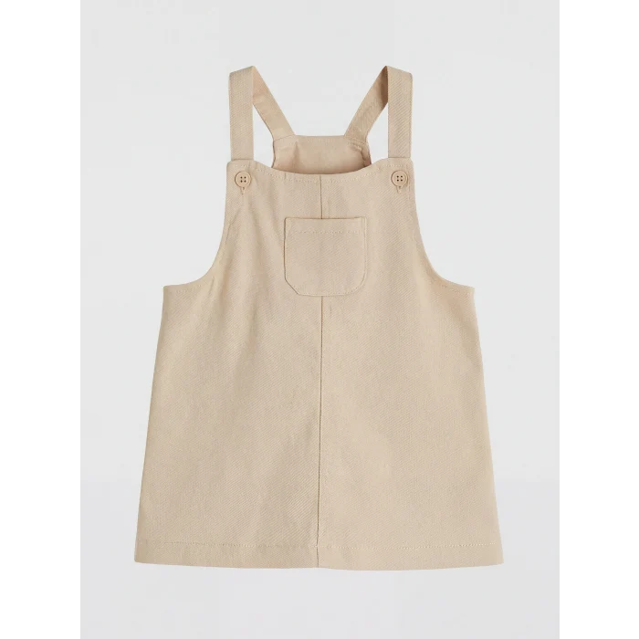 LCW baby Bej Bebe Yaka Desenli Kız Bebek Gabardin Elbise