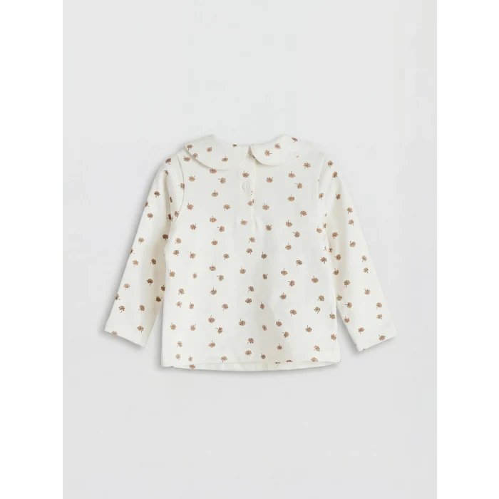 LCW baby Bej Bebe Yaka Desenli Kız Bebek Gabardin Elbise