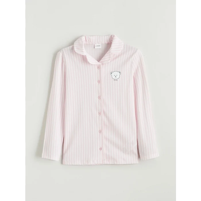 LCW Kids Beyaz Gömlek Yaka Kız Çocuk Pijama Takımı