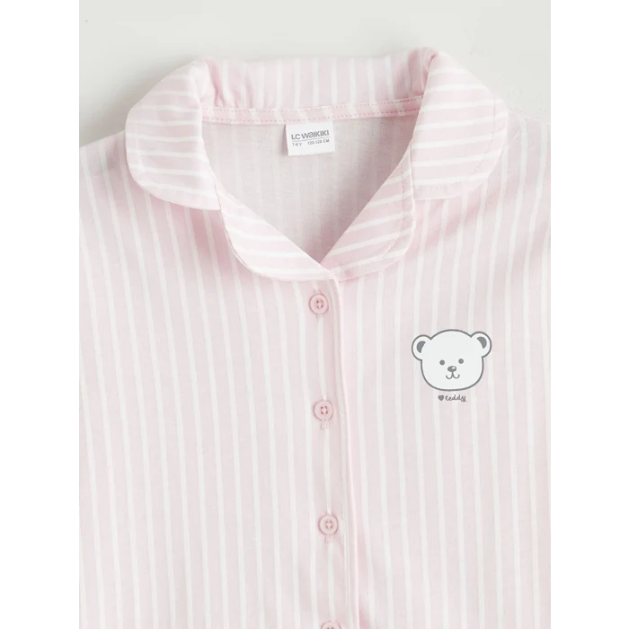 LCW Kids Beyaz Gömlek Yaka Kız Çocuk Pijama Takımı