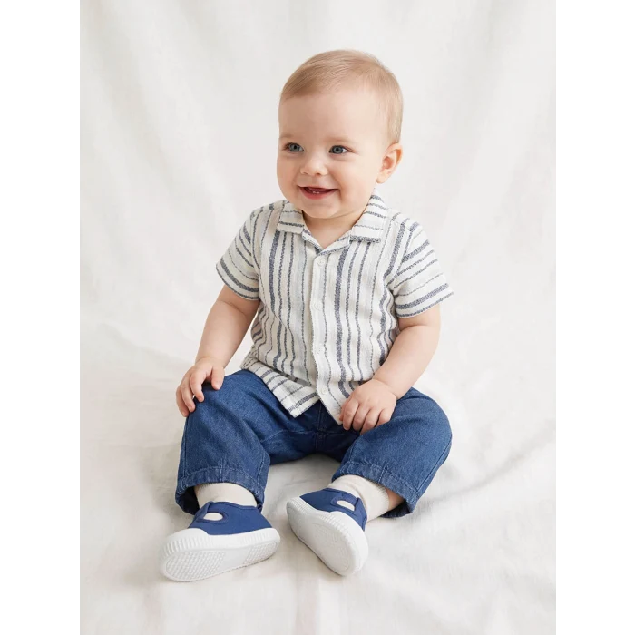 LCW baby Ekru Kısa Kollu Gömlek ve Pantolon Erkek Bebek Takımı