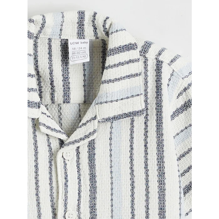 LCW baby Ekru Kısa Kollu Gömlek ve Pantolon Erkek Bebek Takımı