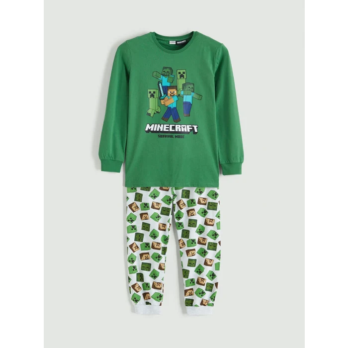 LCW Kids Yeşil Minecraft Baskılı Erkek Çocuk Pijama Takımı