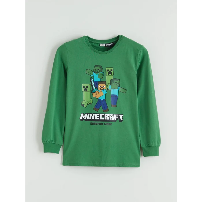 LCW Kids Yeşil Minecraft Baskılı Erkek Çocuk Pijama Takımı