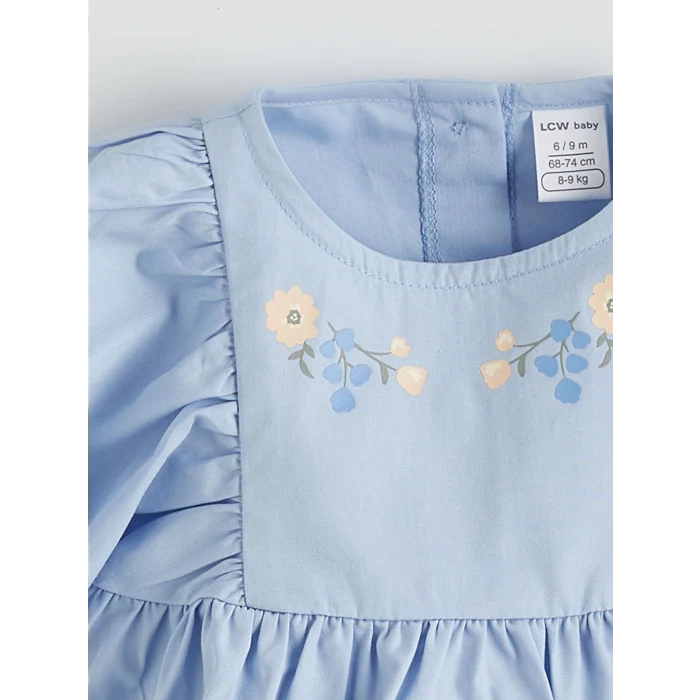 LCW baby Mavi Çiçekli Kız Bebek Bluz ve Tayt