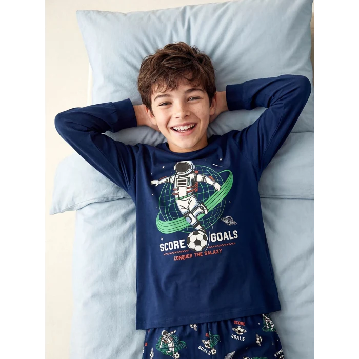 LCW Kids Lacivert Bisiklet Yaka Erkek Çocuk Pijama Takımı