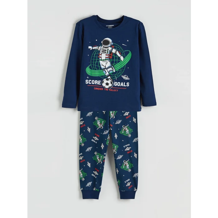 LCW Kids Lacivert Bisiklet Yaka Erkek Çocuk Pijama Takımı