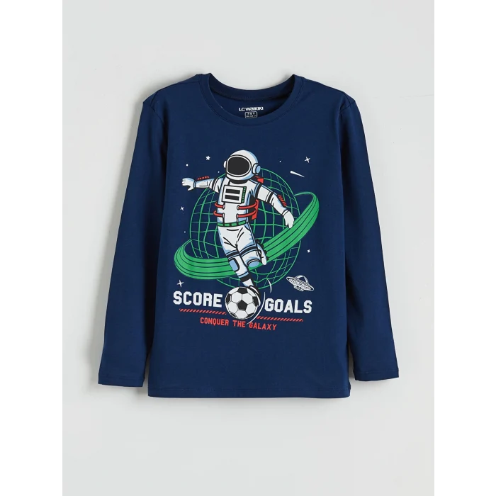 LCW Kids Lacivert Bisiklet Yaka Erkek Çocuk Pijama Takımı