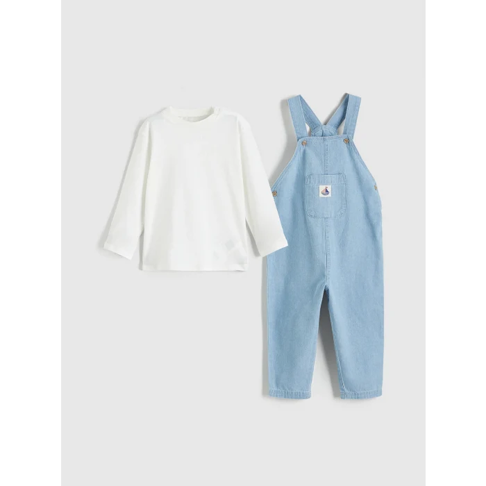 LCW baby İndigo Erkek Bebek Jean Salopet ve Tişört