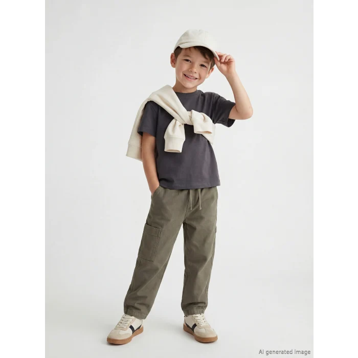 LCW Kids Haki Beli Lastikli Erkek Çocuk Kargo Kanvas Pantolon