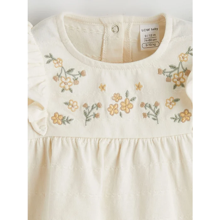 LCW baby Bej Nakış Desenli İspanyol Paça Kız Bebek Bluz ve Tayt