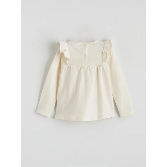 LCW baby Bej Nakış Desenli İspanyol Paça Kız Bebek Bluz ve Tayt