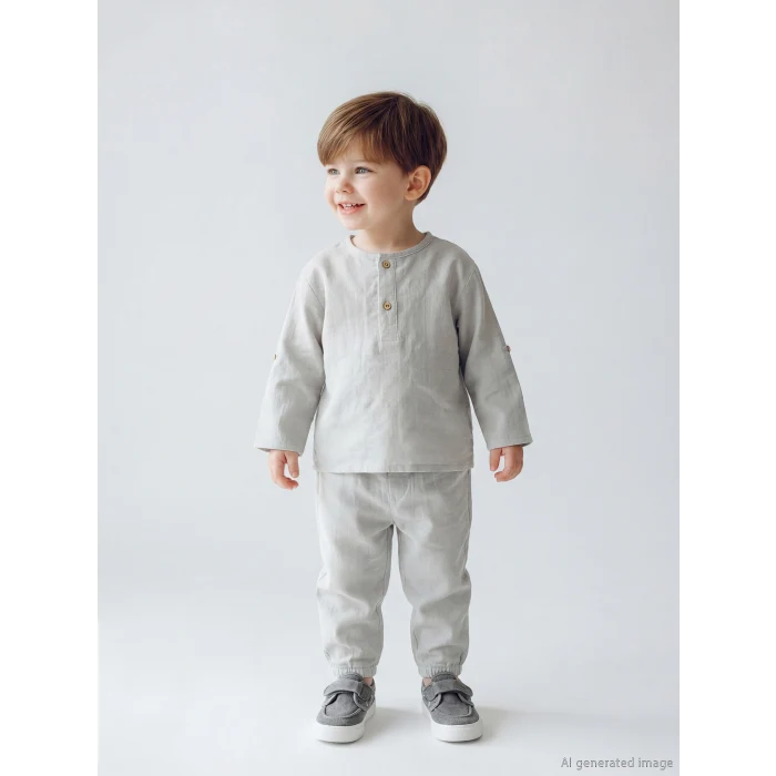 LCW baby Gri Erkek Bebek Tişört ve Pantolon Takımı