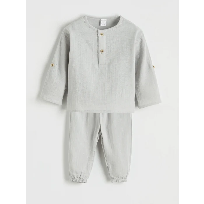 LCW baby Gri Erkek Bebek Tişört ve Pantolon Takımı