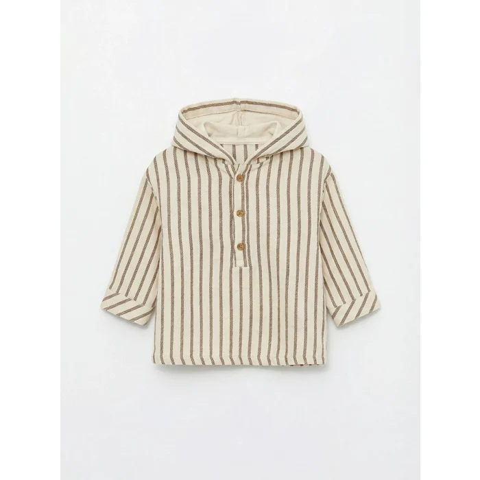 LCW baby Ekru Çizgili Erkek Bebek Kapüşonlu Üst ve Pantolon Takım