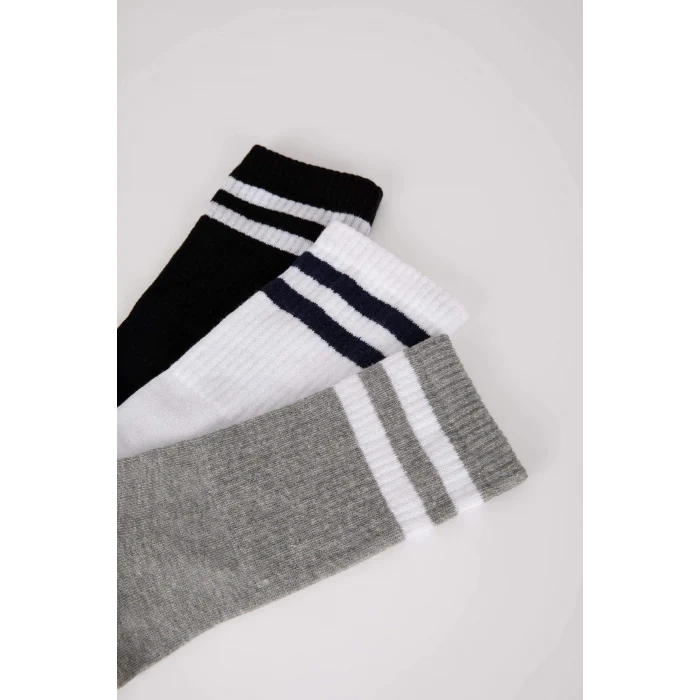 Defacto Y2599AZKR1 Çok Renkli Erkek Rahat Lastikli 3lü Pamuklu Uzun Çorap