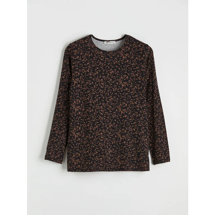 LCW Grace Kahverengi Bisiklet Yaka Desenli Bluz