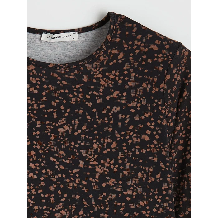 LCW Grace Kahverengi Bisiklet Yaka Desenli Bluz