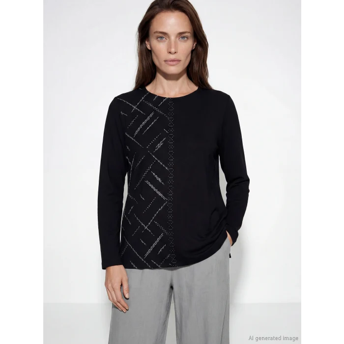 LCW Grace Siyah Bisiklet Yaka Taşlı Bluz