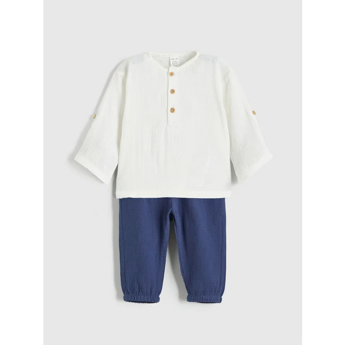 LCW baby Ekru Erkek Bebek Hakim Yaka Gömlek ve Eşofman Altı