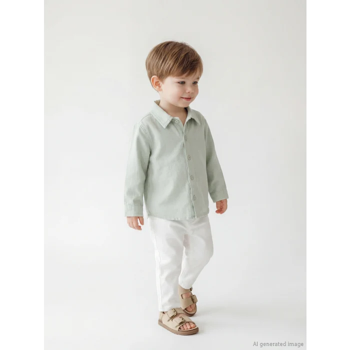 LCW baby Yeşil Uzun Kollu Erkek Bebek Gömlek ve Pantolon