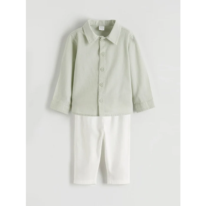 LCW baby Yeşil Uzun Kollu Erkek Bebek Gömlek ve Pantolon