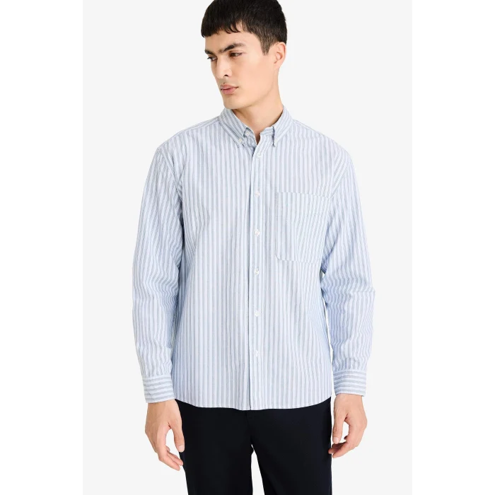 Defacto E1148AXBE177 Mavi %100 Pamuk Relax Fit Gömlek