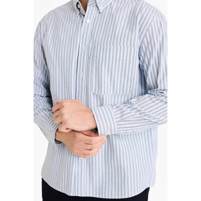 Defacto E1148AXBE177 Mavi %100 Pamuk Relax Fit Gömlek