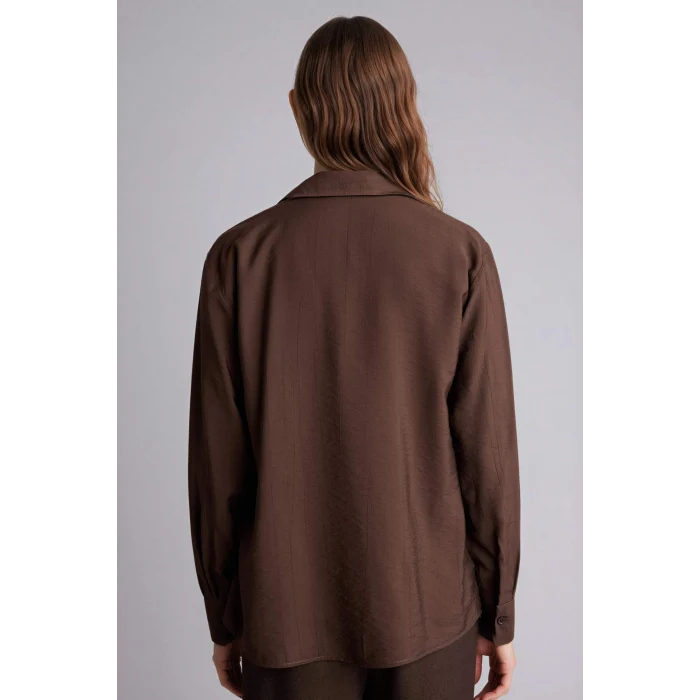 Defacto G9133AXBN539 Kahve Relax Fıt Krinkıl Kumaş Gömlek
