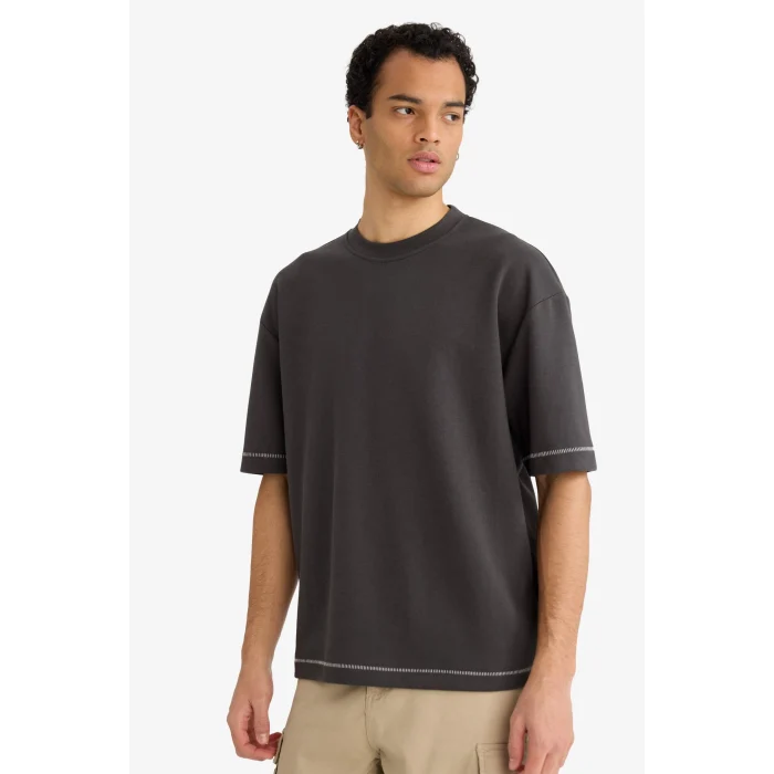 Defacto C0147AXAR221 Antrasit Nefes Alabilen Kumaş Tişört