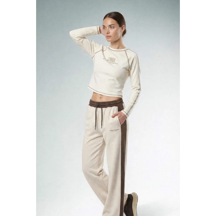 Defacto F8237AXER98 Ekru NBA Wordmark Uzun Kollu Tişört