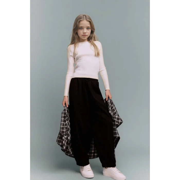 Defacto G6753A8BK27 Siyah Balloon Fit Esnek Bantlı Paça Pantolon Kız Çocuk