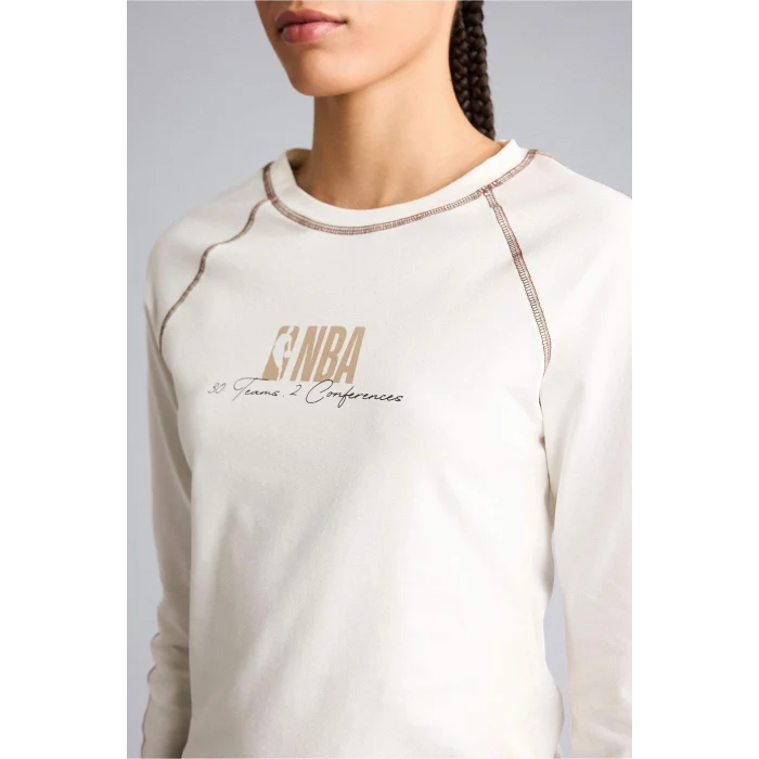 Defacto F8237AXER98 Ekru NBA Wordmark Uzun Kollu Tişört